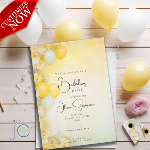 QR Geburtstag Lebendiges Zitronengelb Floral Einladung