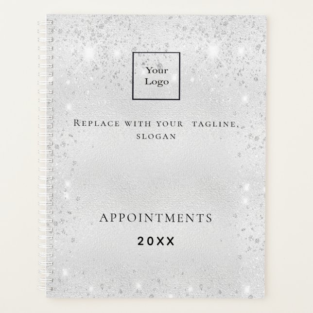 QR-Geschäftslogo für Silberstaub-Glitzer 2026 Planer (Vorderseite)