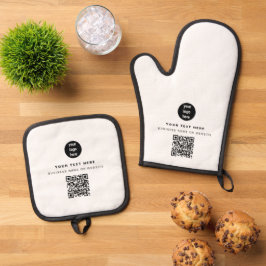 QR-Geschäftslogo Weißes Minimalistisches Geschäft Ofenhandschuh & Topflappen-Set