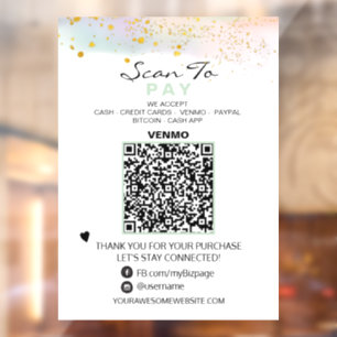 *~* QR Glitter PASTEL  Scanne zum Bezahlen Zahlung Fensteraufkleber