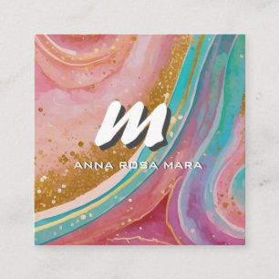 *~* QR Glitzer Moderner Abstrakter Marble Geode AP Quadratische Visitenkarte