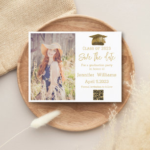 qr Gold Foto Save the Date Abschluss Ankündigungspostkarte