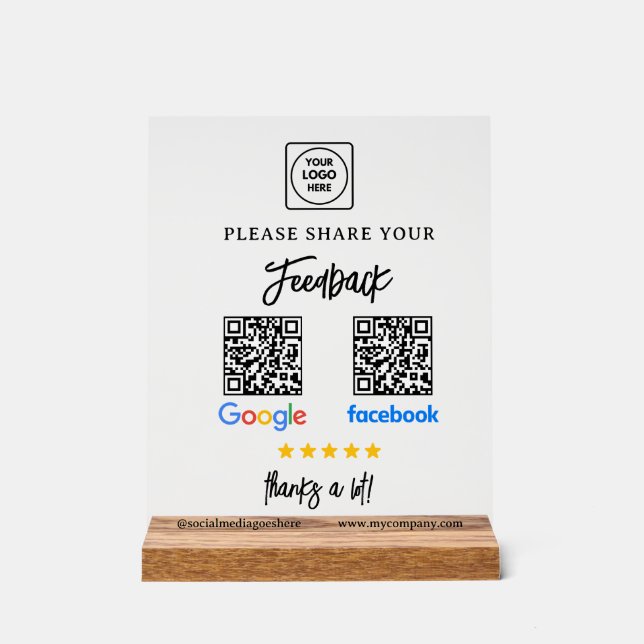 QR Google Facebook Bewertungs Acrylschild (Vorderseite)