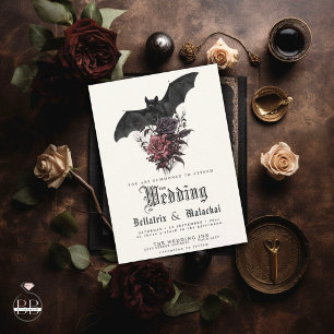 QR Goth Rosewood Rosen Schwarzes Fledermaus Bouque Einladung