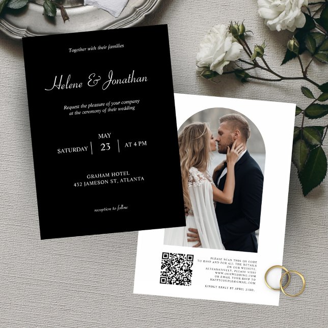 QR-Hochzeit für Black Foto Einladung (Von Creator hochgeladen)