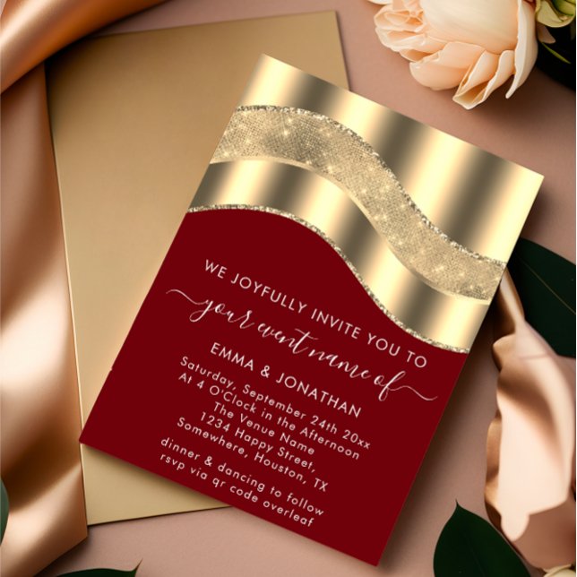 QR-Hochzeit für Schwarz-weiße Goldgrenzenwelle (Black White Gold Border Wave QR Code Wedding FlorenceK )