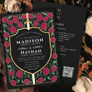 QR-Hochzeit im Burgund-Schwert-Schild Einladung