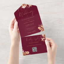 QR-Hochzeit im Herbst für Burgund und Gold-Floral