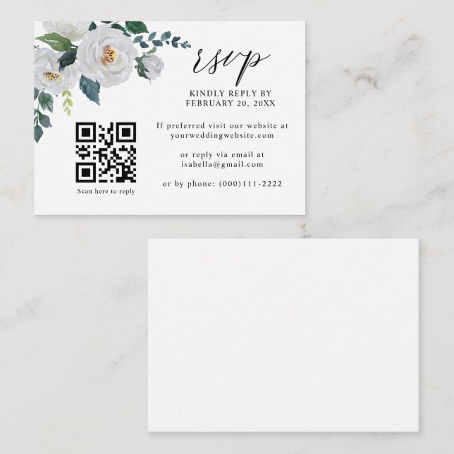 QR-Hochzeitscodierung für botanische Blume (RSVP) Begleitkarte (Vorne/Hinten)