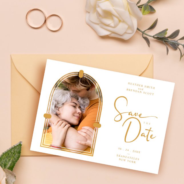 QR in Exquisite fancy Archt Photo Wedding Save The Date (QR in Exquisite fancy Arch Photo Wedding Save the Date Card with Envelope.)