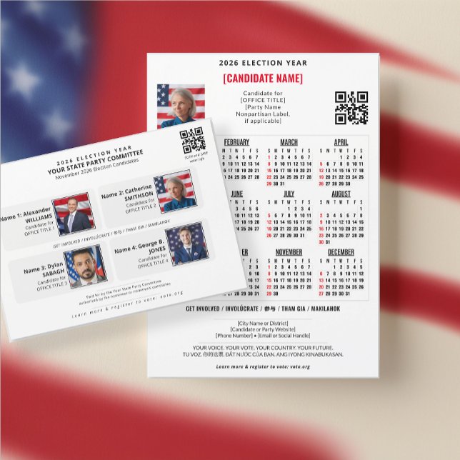 QR-Kodex 2026 - Politische Wahlen im Vaterland Magnetkarte (Patriotic Political Election QR Code 2026 Calendar + Slate Card Set to promote voter outreach)