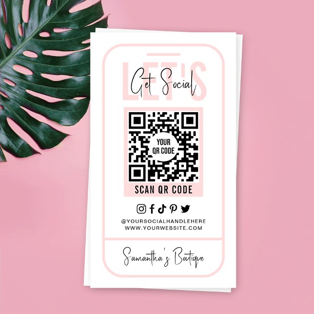 QR-Kodex Weiblich rosa Moderne Visitenkarte (Trendy QR code business cards in blush pink and white with phone outline design and editable text)