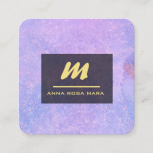 *~* QR Lavender White Gold Magenta Initial AP65 Quadratische Visitenkarte