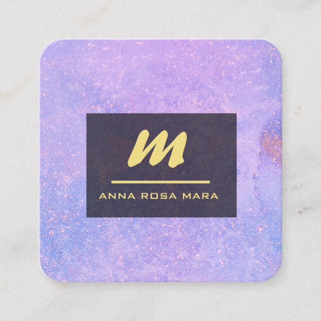 *~* QR Lavender White Gold Magenta Initial AP65 Quadratische Visitenkarte (Vorderseite)