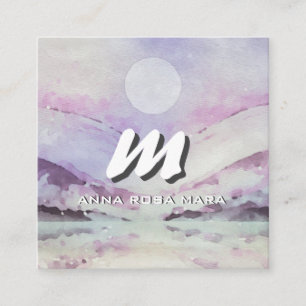 *~* QR LILA Abstrakte Landschaft Natur AP93 Quadratische Visitenkarte