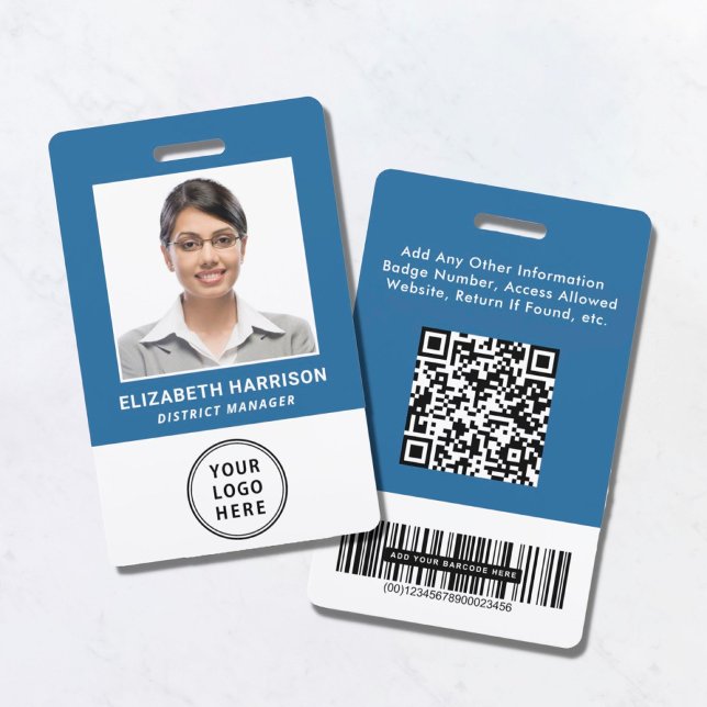 QR Logo Bar Codes Mitarbeiter Foto Blau Ausweis (Von Creator hochgeladen)