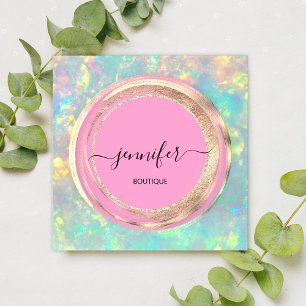 QR-Logo Glitzer Gold Tropfen Hologramm Rosa Quadratische Visitenkarte