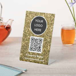 QR-Logo Gold Glitzer Business Scan me Website Sockelschild