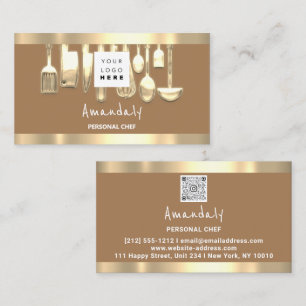 QR Logo Persönlicher Koch Kochen Restaurant Brown Visitenkarte