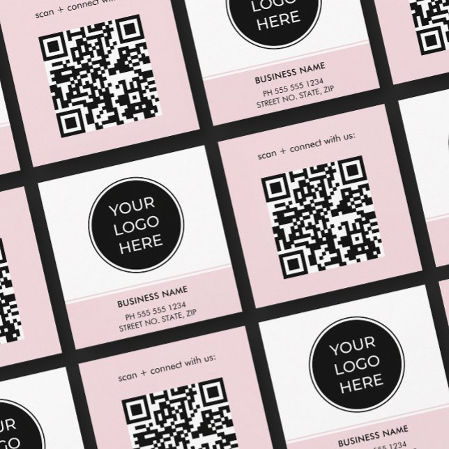 QR-Logo-Platz-Visitenkarte für Soft Pink Quadratische Visitenkarte (Square card shown in 2.5 inches. Choose paper and corner style.)