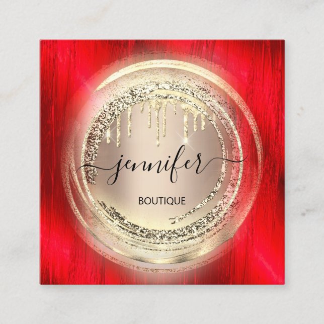 QR-Logo-Shop Blush Rose Gold Tropfen Red Quadratische Visitenkarte (Vorderseite)