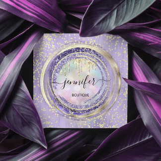 QR-Logo-Shop Lila Gold-Tropfen Quadratische Visitenkarte