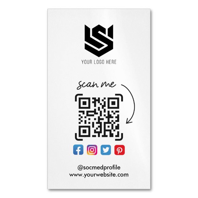 QR-Logos für soziale Medien - Modern einfach Magnetische Visitenkarte (Vorderseite Vertikal)