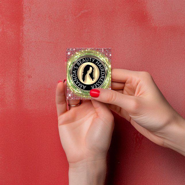 QR-Logos im Online-Shop Quadratische Visitenkarte (Golden logo & QR code: your gateway to luxury with our holographic card. #GoldenTicketToBeauty)