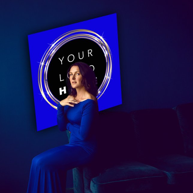 QR-Logos Online-Shop Frame Royal Blue Quadratische Visitenkarte (QR Code Logo Online Shop Frame Gold Royal Blue Square Business Card)