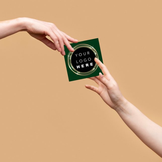 QR-Logos Online-Shop Gold Green Quadratische Visitenkarte (QR Code Logo Online Shop Frame Gold Green Square Business Card)