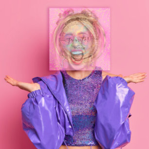 QR-Logos Rosa Glitzer Gold Tropfen Holografisch Quadratische Visitenkarte