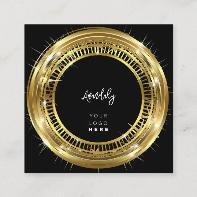 QR-Logos Schwarz-weißer Goldener Rahmen Quadratische Visitenkarte (Vorderseite)