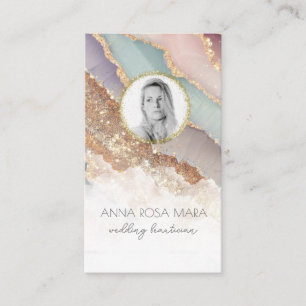 *~* QR Luxe Agate Pastel FOTO LOGO Gold AP66 Visitenkarte