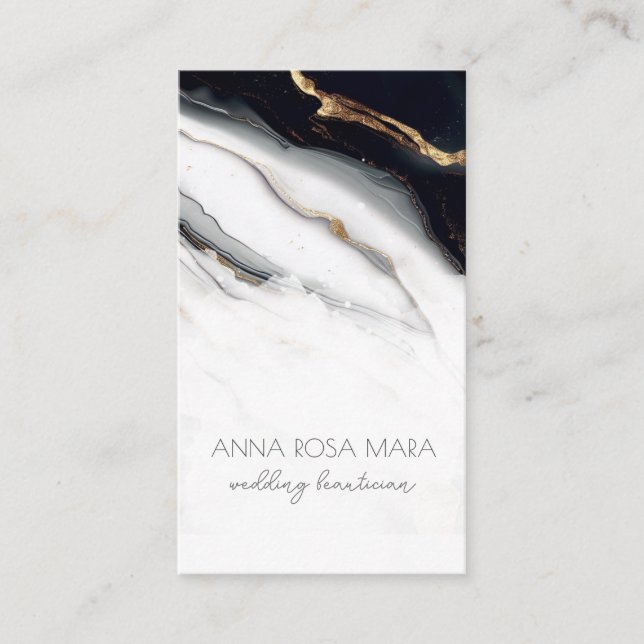 *~* QR Luxe Agate Schwarzes Gold Weißes Glam AP66 Visitenkarte (Vorderseite)