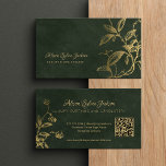 QR Luxuriöse, elegante Imitate Goldfolienfolien Visitenkarte<br><div class="desc">Smaragdgrün und gold elegante exklusive Visitenkarte mit goldenem botanischem Blattzweig,  klassisches Kalligrafieschrift und QR-Code,  der automatisch mit Ihrer Web-URL-Adresse generiert wird.              Geeignet für Personal Stylist Spezialisten,  Luxus-Mode- und Zuhause-Innenarchitekten,  Künstler,  Maler,  Boutiquen-,  Kreativ-,  Möbel- und Antiquitätenhändler,  Hochzeitsplaner,  Salonmanager,  Makeup-Künstler,  Kosmetiker,  Schönheitspfleger,  Ästhetiker oder Kosmetologen.          Einfach mit Ihren Daten personalisieren!</div>