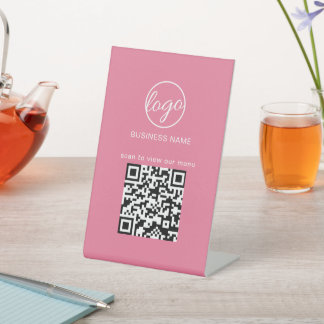 QR-Menü Restaurant Business-Logo Pink Sockelschild