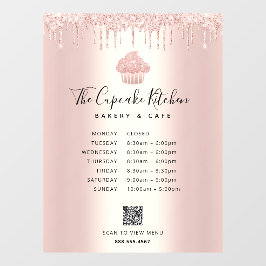 QR Menü Stunden Cupcake Bäckerei Rose Gold Glitzer Fensteraufkleber