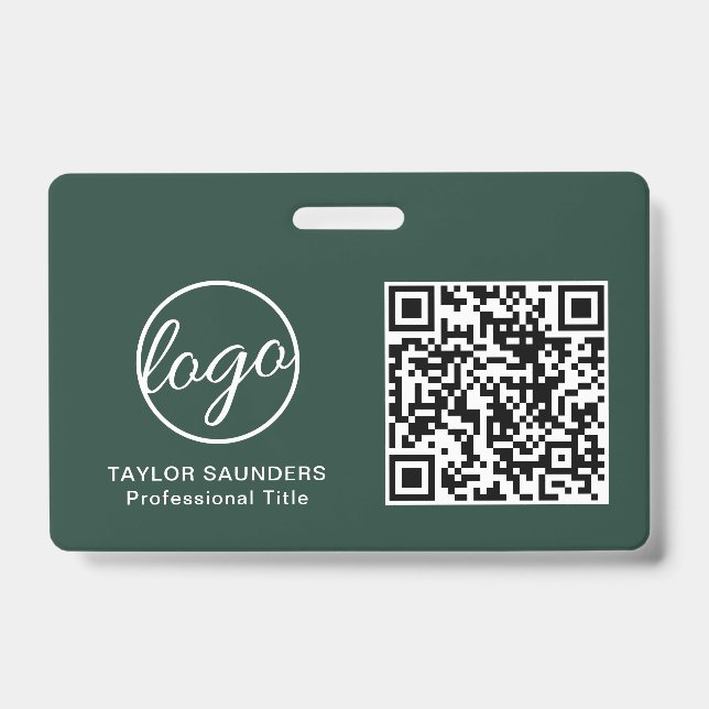 QR-Mitarbeiter-ID für einfachen Waldgrüner Code Ausweis (Vorderseite)