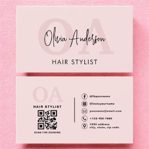 QR-Monogramm für Haarsträhne Rosa Visitenkarte