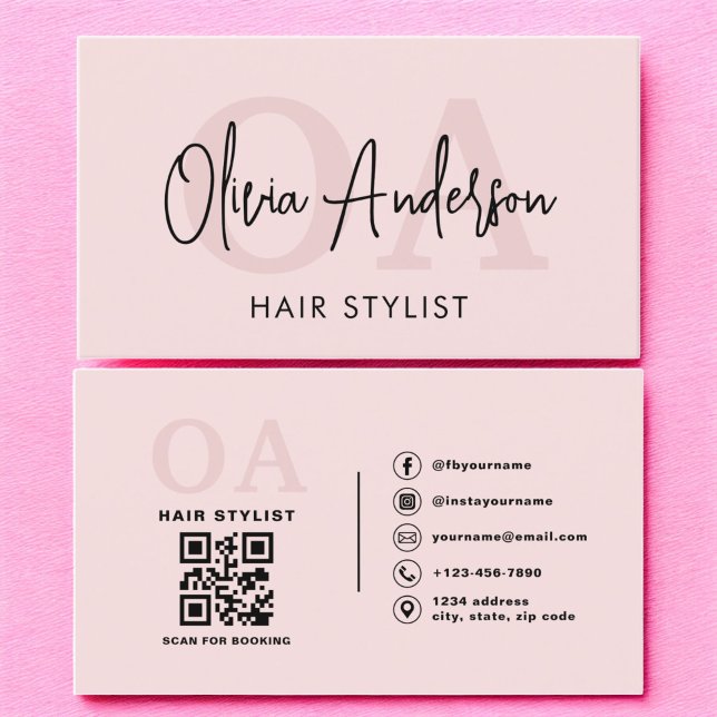 QR-Monogramm für Haarsträhne Rosa Visitenkarte (Von Creator hochgeladen)