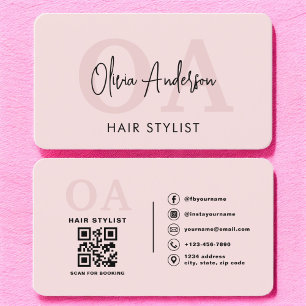 QR-Monogramm für Haarsträhne Rosa Visitenkarte