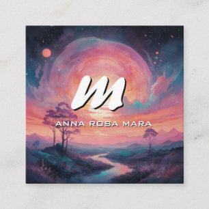 *~* QR Mountains Stream Moderne Landschaft Sun AP9 Quadratische Visitenkarte