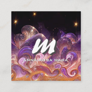 *~* QR Night Stars Sky ETHEREAL WAVES AP93 Quadratische Visitenkarte