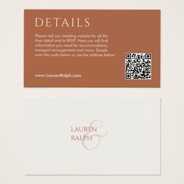 QR Ochre & Ivory Wedding Registry Enclosure Card (Vorne & Hinten)