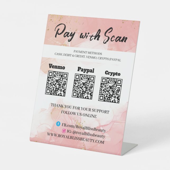 QR Payment Table Tent Tabletop Pedestal Sign Sockelschild (Vorderseite)