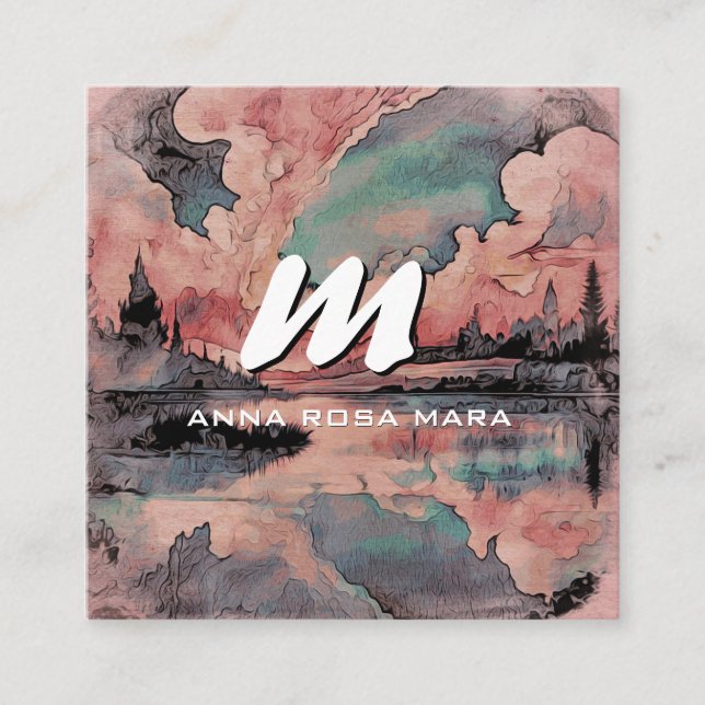*~* QR Pink Lachs Moderne Abstrakte Landschaft AP9 Quadratische Visitenkarte (Vorderseite)