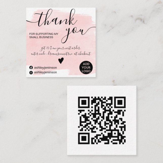 Qr Pinselstrich Aquarellfarbe Rosa Reihenfolge Vie Quadratische Visitenkarte (Vorne/Hinten)