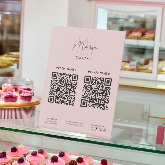 QR-Prüfung der Bäckerei zur Bezahlung des Logos fü Sockelschild (Bakery QR Scan To Pay Monogram Logo Business Pedestal Sign)