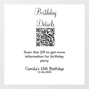 QR-Prüfung Geburtstagsparty Details zum modernen 1 Fensteraufkleber