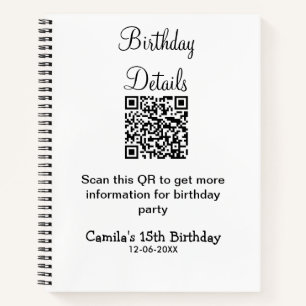 QR-Prüfung Geburtstagsparty Details zum modernen 1 Notizbuch